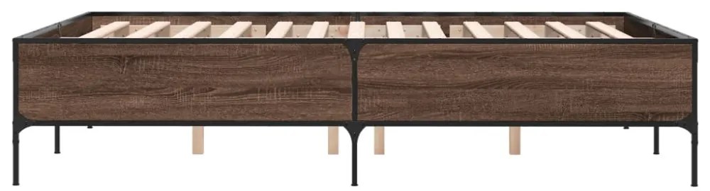 barna tölgyszínű szerelt fa és fém ágykeret 140 x 200 cm