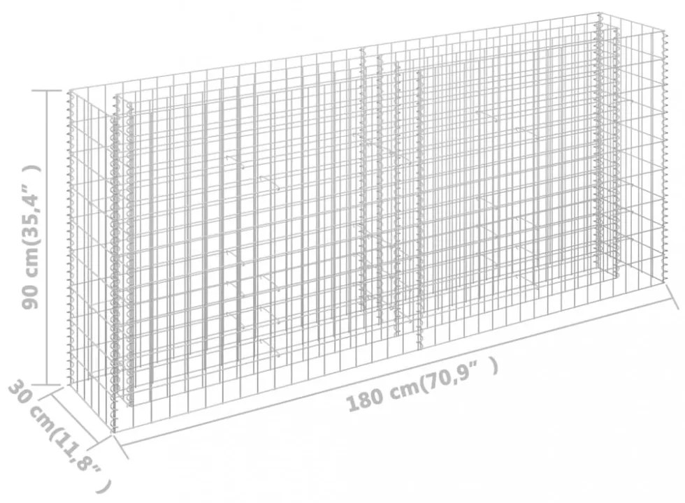 horganyzott acél gabion magaságyás 180 x 30 x 90 cm