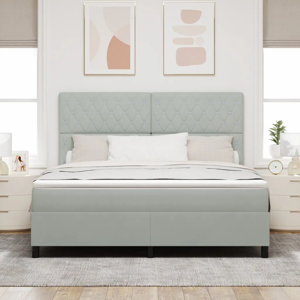 Boxspring ágy matraccal & LED világítással, világosszürke, 180x200 cm, bársonyos