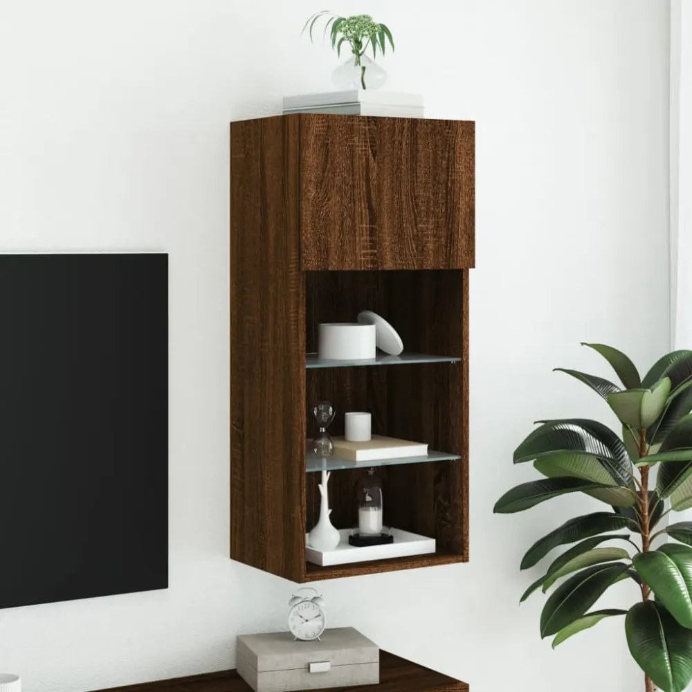 barna tölgyszínű TV-szekrény LED-lámpákkal 40,5x30x90 cm