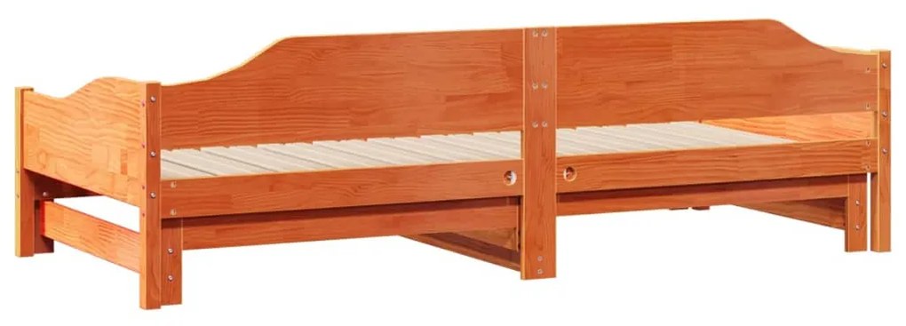 viaszbarna tömör fenyőfa kihúzható kanapéágy 90 x 200 cm