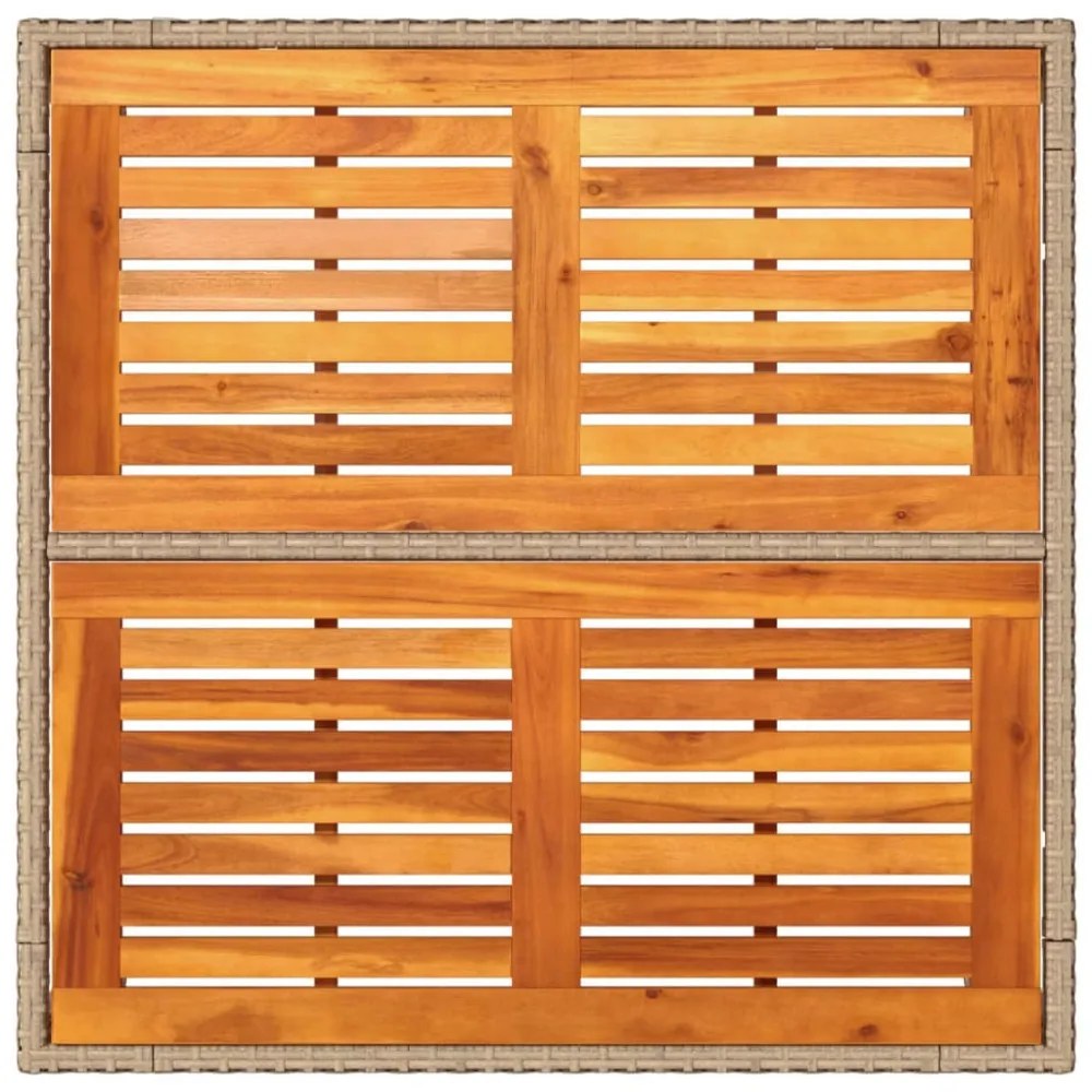 bézs polyrattan és akácfa kerti asztal 90 x 90 x 75 cm