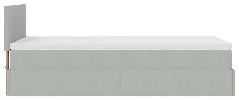 Ottomán ágykeret matraccal Világosszürke 100x200cm bársony