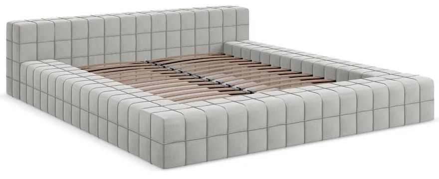 Világosszürke kárpitozott franciaágy ágyráccsal 140x200 cm Akela – Makamii