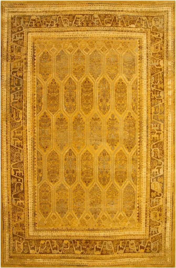 200x300 cm Díszes Gyapjú Szőnyeg Barna Bézs Polonia