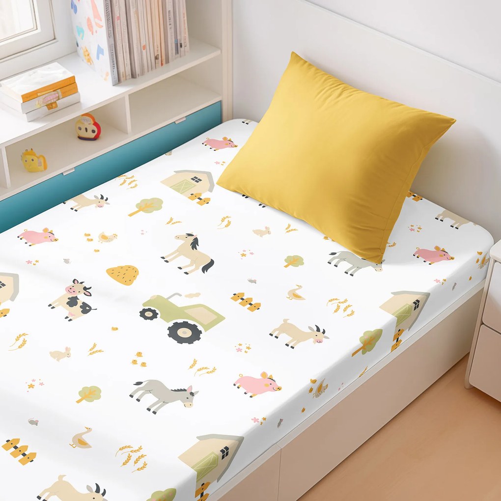 Goldea gyermek pamut gumis lepedő - élet a farmon 180 x 200 cm