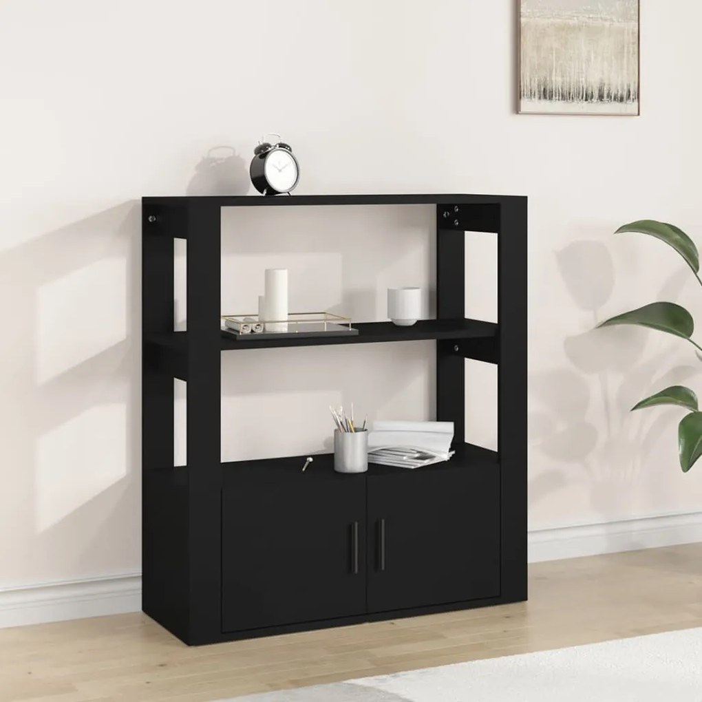 fekete szerelt fa tálalószekrény 80x30x90 cm