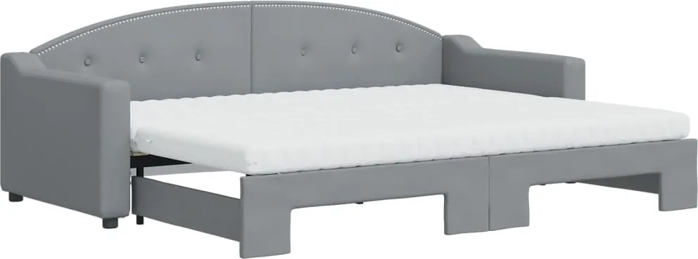 vidaXL világosszürke kihúzható szövet heverő matracokkal 80 x 200 cm