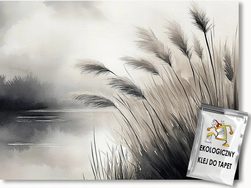 Fotótapéta Flizelina Tájkép Tó Fű Szürke Köd 350x250 ragasztó