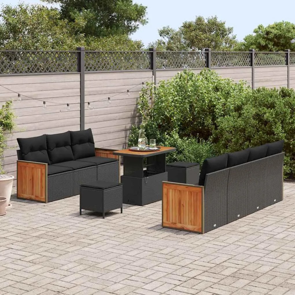 Kerti Kanapé Szett 10 pcs Fekete 90 x 55 x 71 cm polirattan