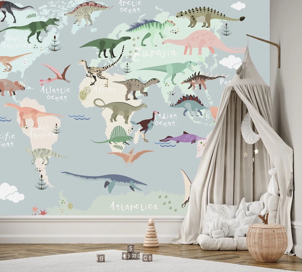 Gario Fotótapéta Dinoszauruszok pasztell térképe Anyag: Vlies, Méret: 400 x 280 cm