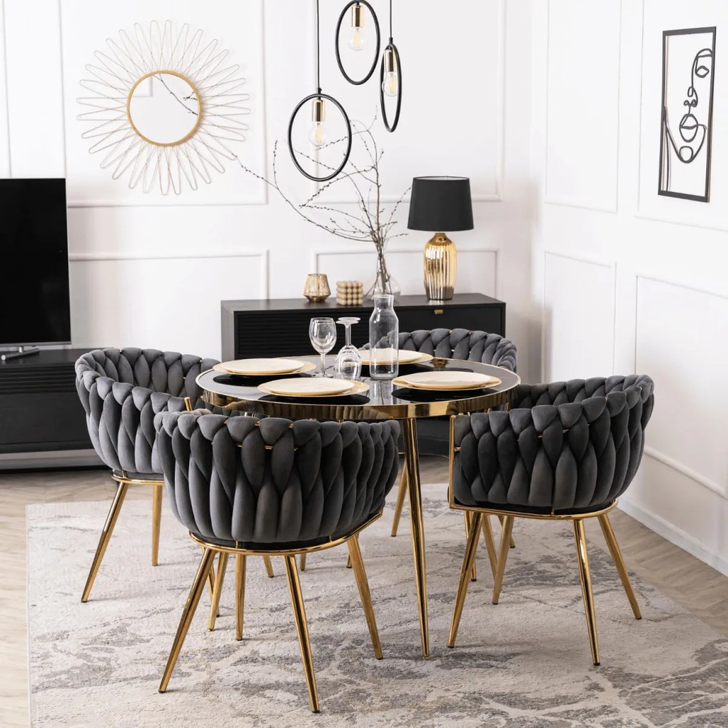 Elegáns Szürke Bársony Étkezőszék Arany Lábbal. CAPI