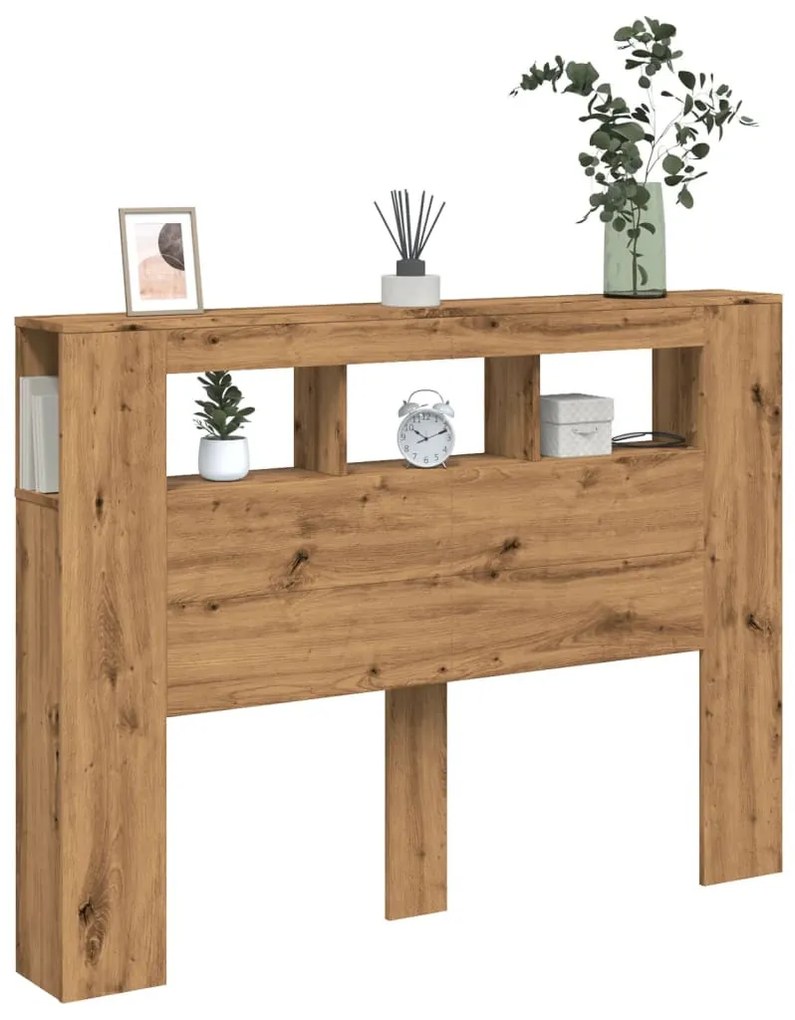 kézműves tölgyszínű szerelt fa LED-es fejtámla 140x18,5x103,5cm