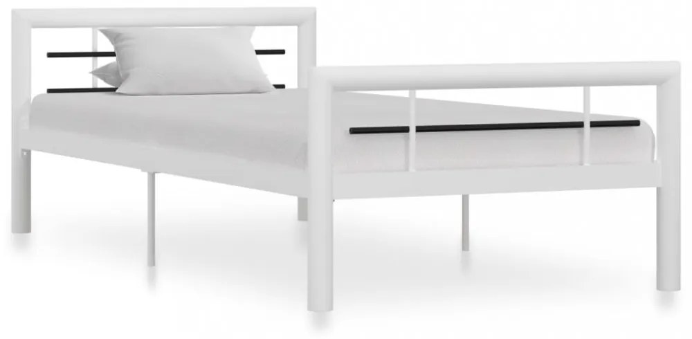 fehér és fekete fém ágykeret 100 x 200 cm