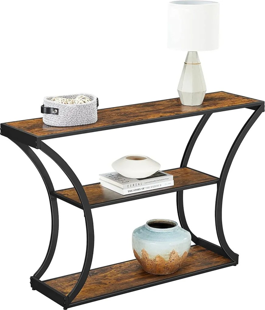 Konzolasztal polcokkal, rusztikus barna 120x30x80cm
