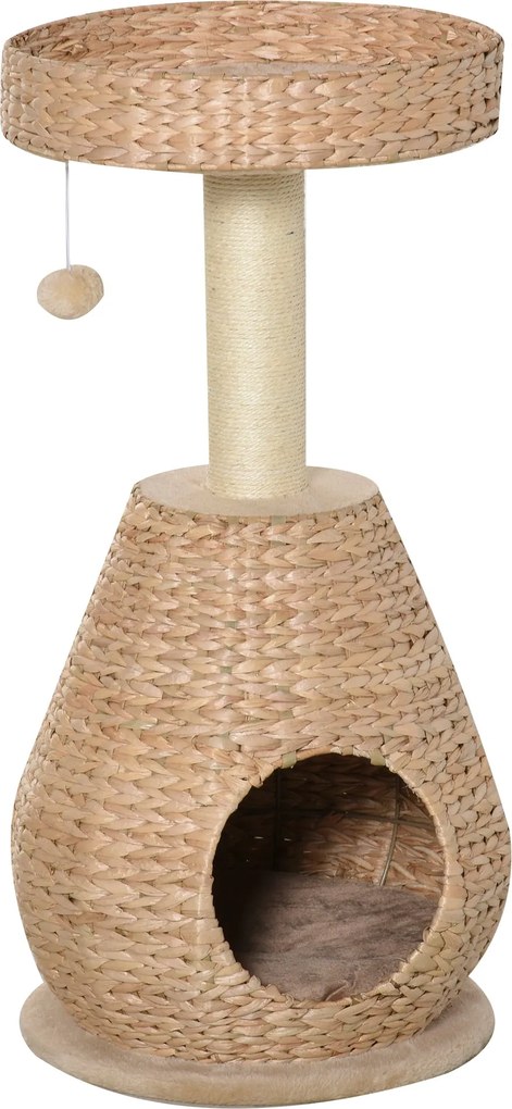 PawHut Macska Fa Karom Köszörülő Oszlop Cica Bútor Macska Barlang Labda Játék Szizál Puhafleece 82,5 cm Sárga | Aosom