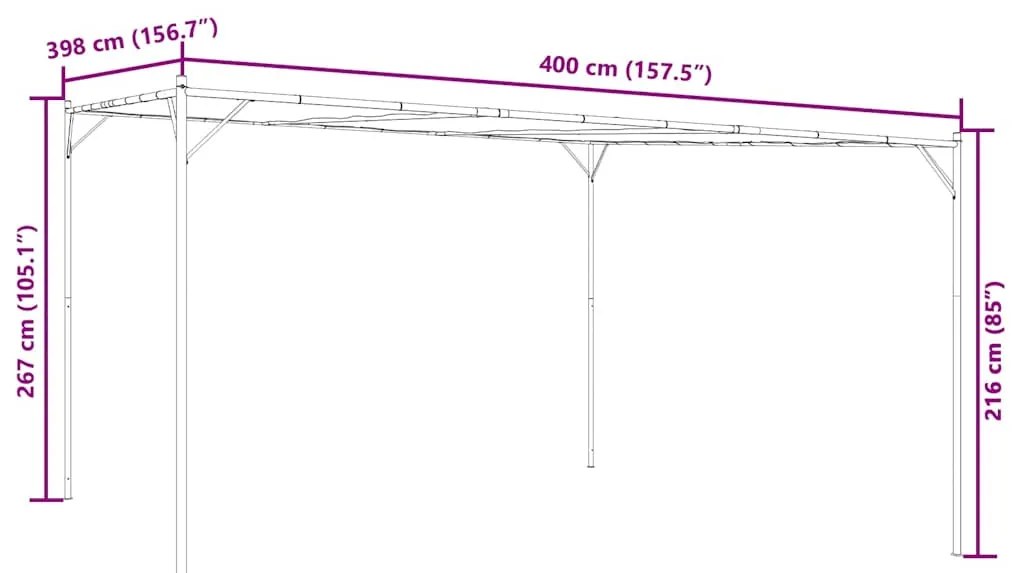 fehér szövet és acél pavilon 4 x 4 m 180 g/m²