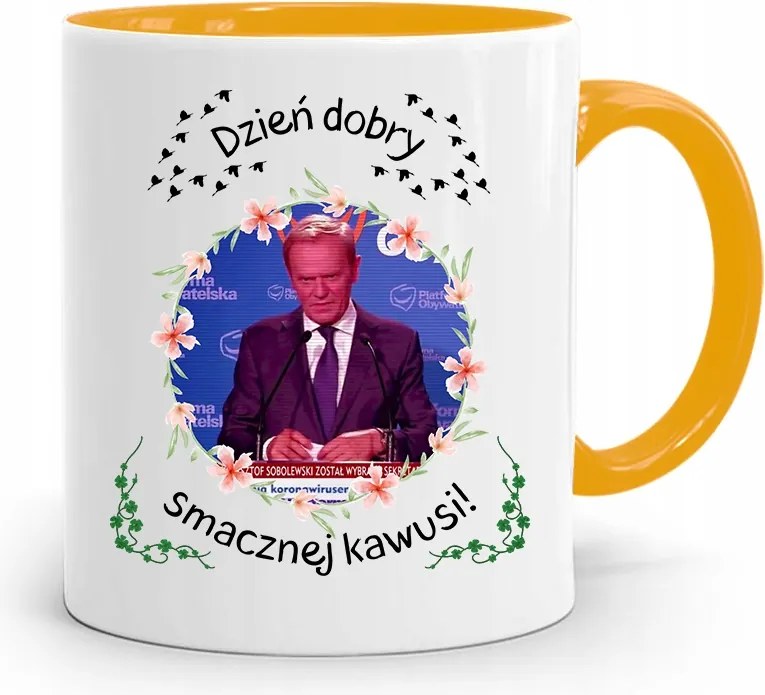 Donald Tusk Sárga Bögre Platform Ajándék fényképes nyomtatással