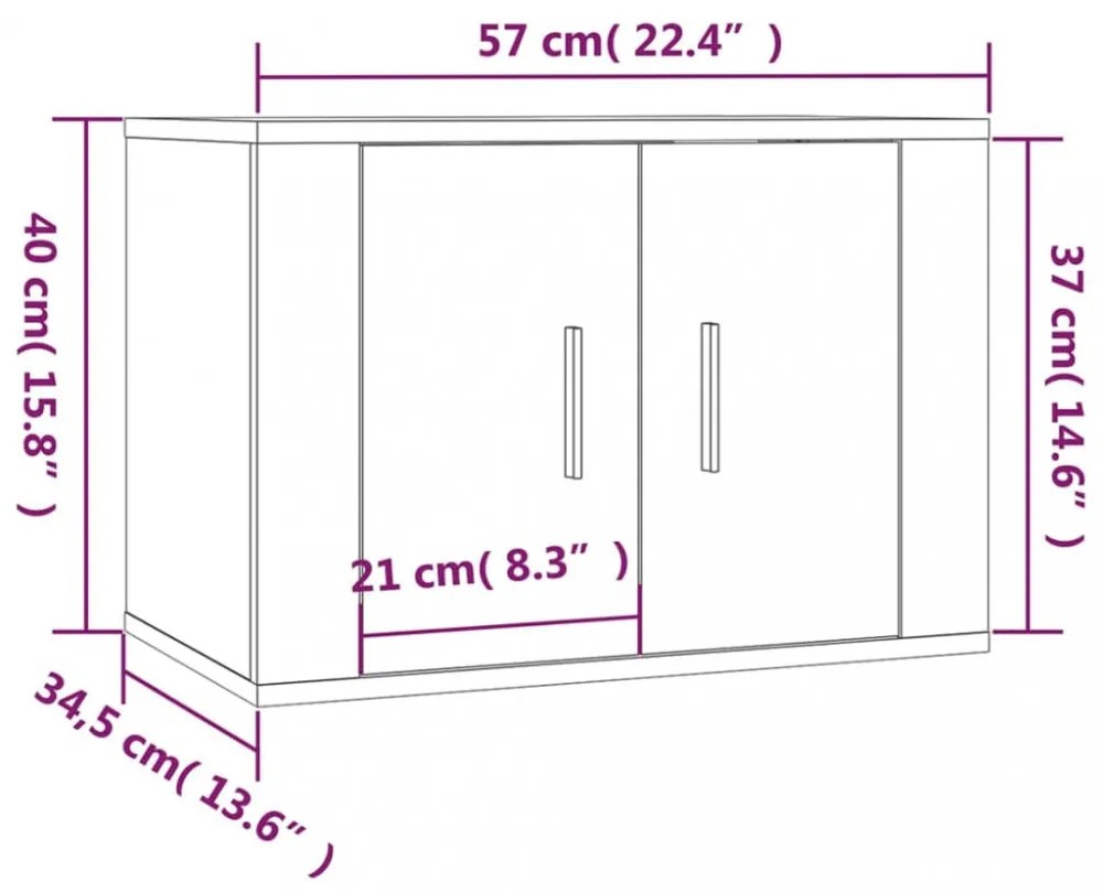 3 db magasfényű fehér fali TV-szekrény 57 x 34,5 x 40 cm