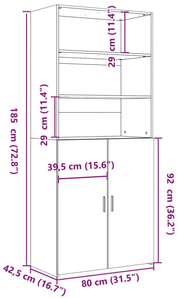 füstös tölgy színű szerelt fa magasszekrény 80 x 42,5 x 185 cm