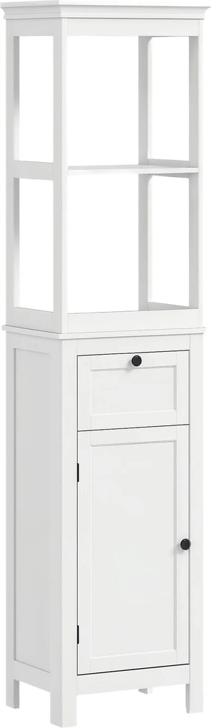 HOMCOM Fürdőszoba Oszlopszekrény Fiókkal, Állítható Polcokkal és 2 Rekesszel 40x30x165 cm Fehér | Aosom