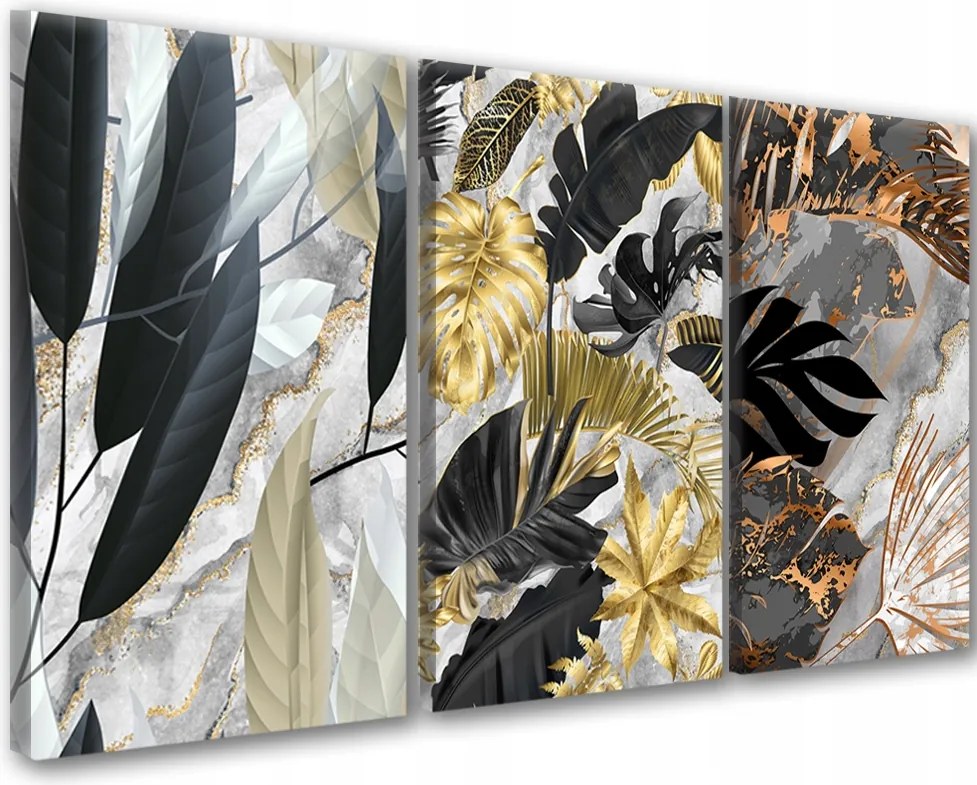 Nagy Vászonképek Fali dekoráció triptichon Arany Fekete Glamour 90x180