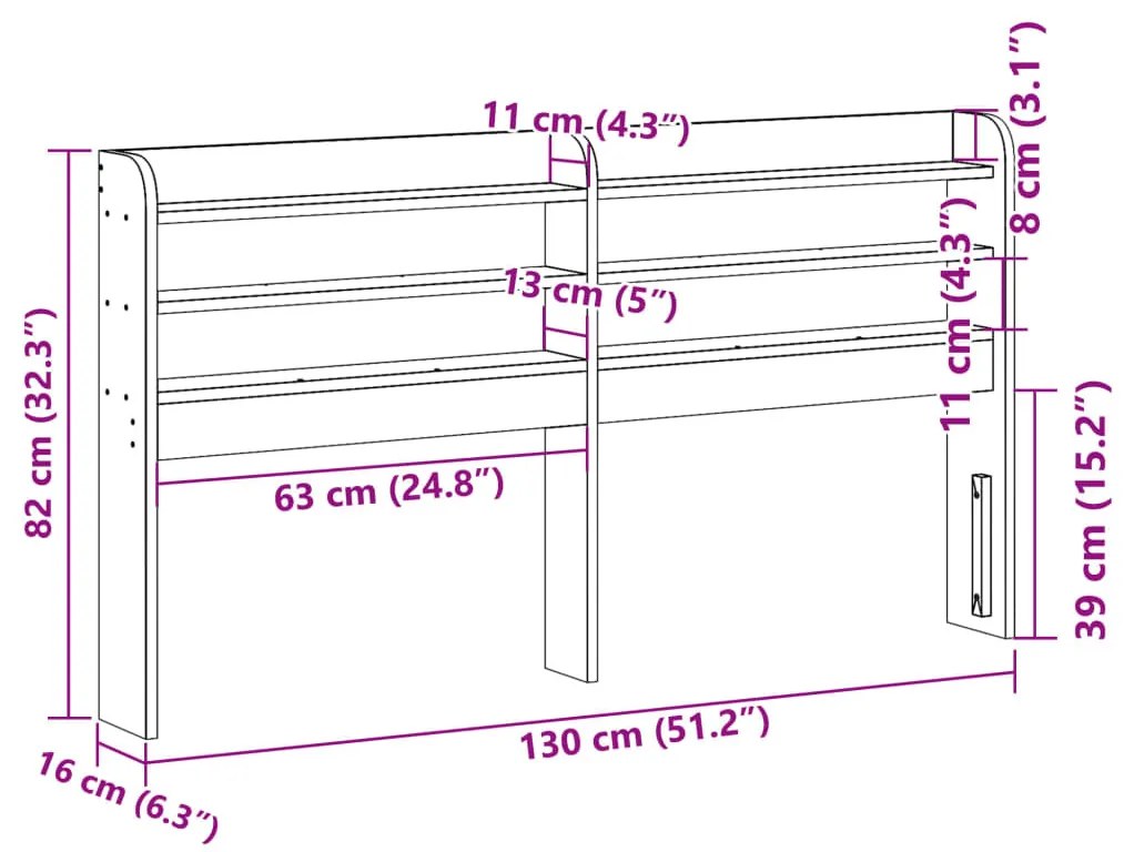 viaszbarna tömör fenyőfa fejtámla polcokkal 120 cm