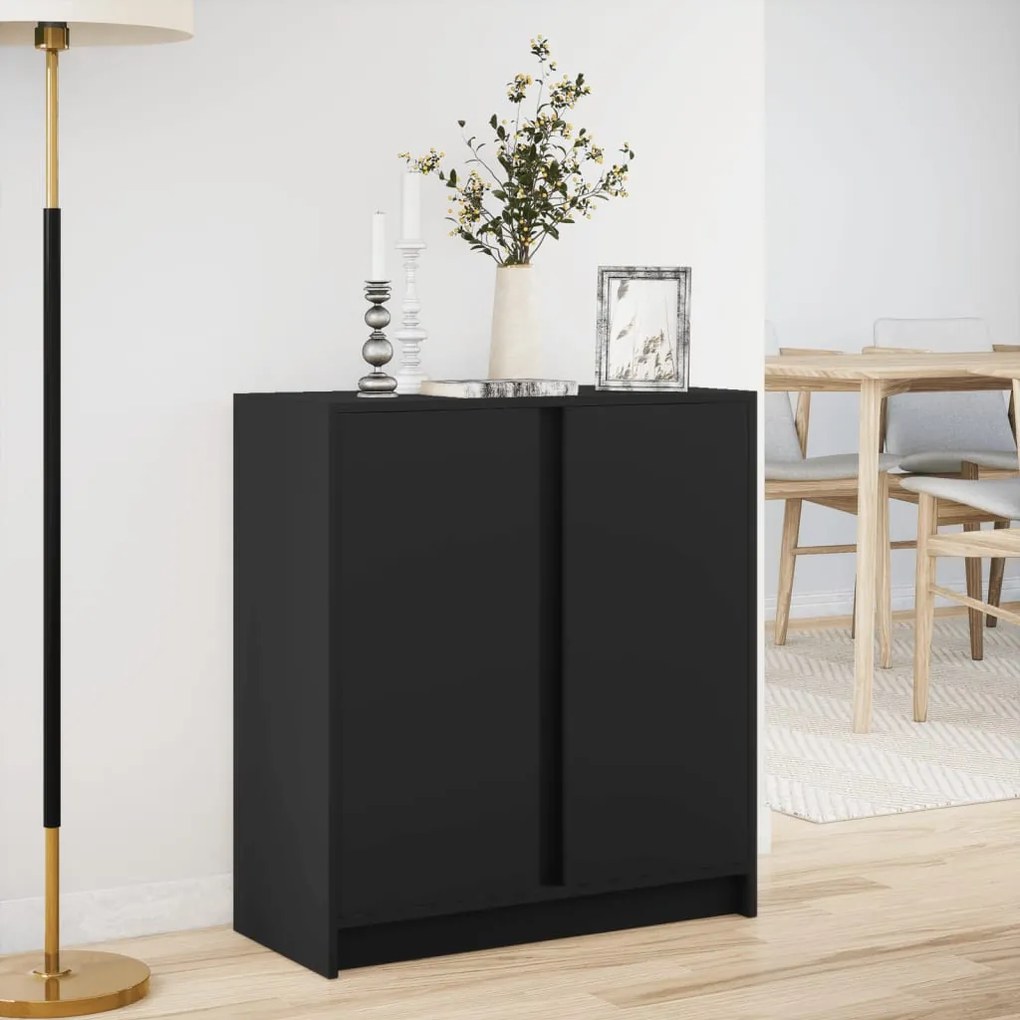 fekete szerelt fa tálalószekrény LED-del 77 x 34 x 85 cm