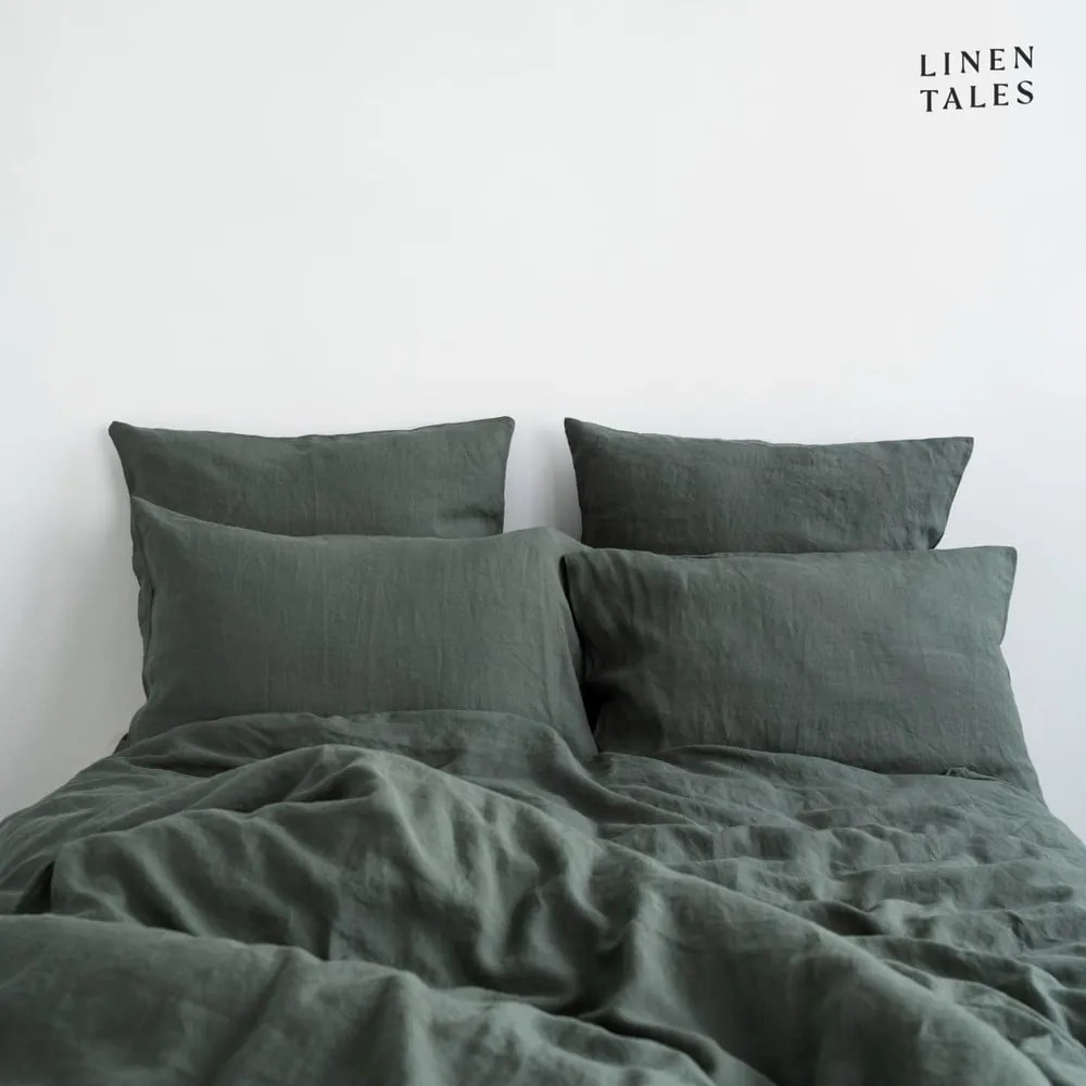 Sötétzöld egyszemélyes len ágyneműhuzat 140x200 cm – Linen Tales
