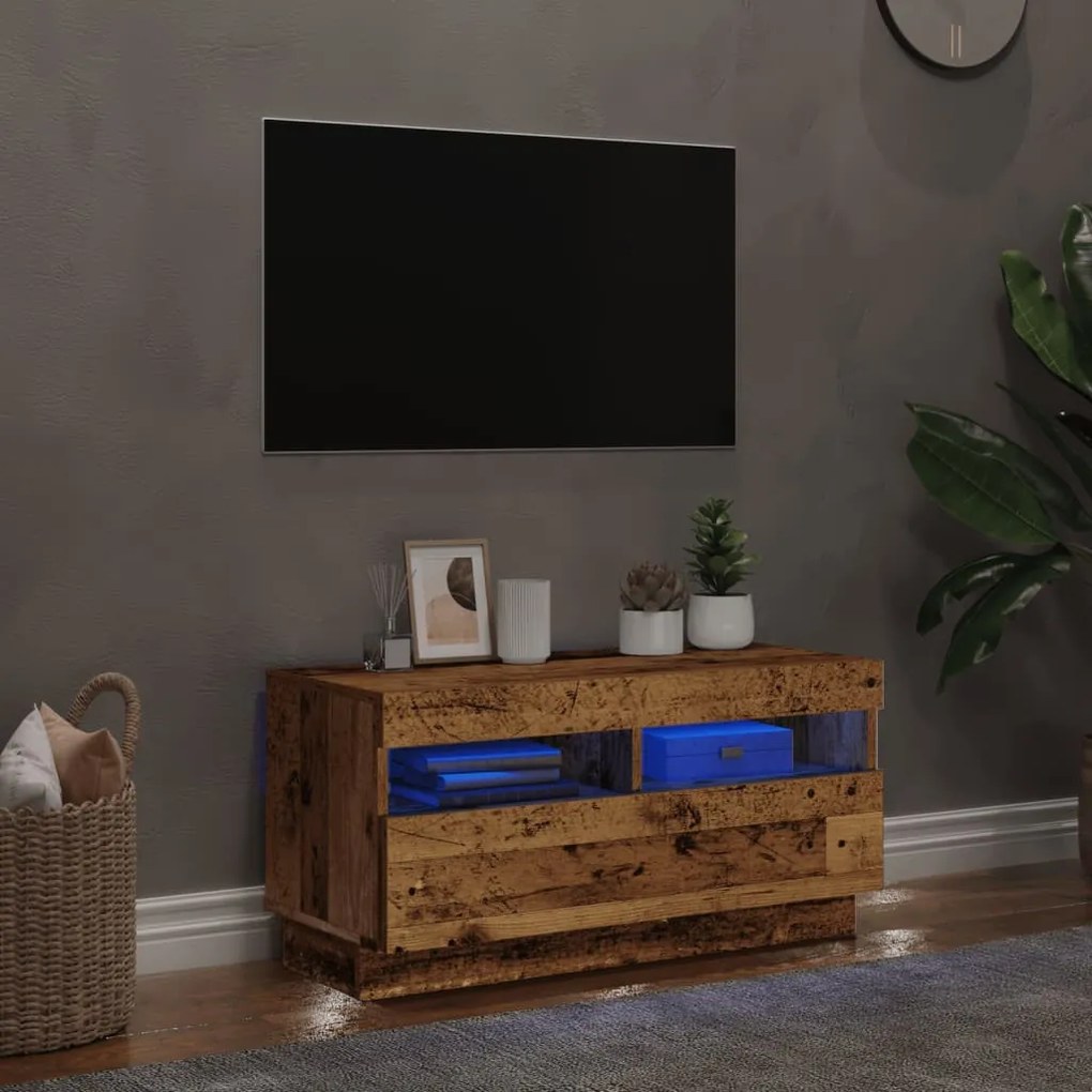 antik fa színű szerelt fa TV-szekrény LED-ekkel 80x35x40 cm