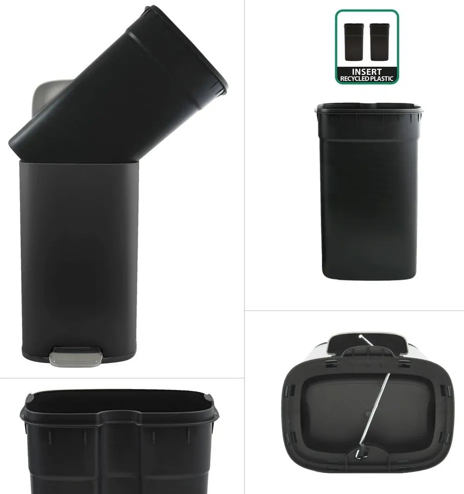 Matt fekete acél pedálos szemetes 50 l Akira – Spirella