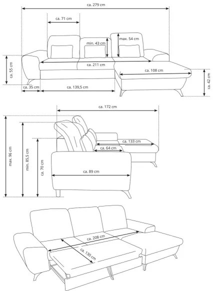 Kihúzható, balos L-alakú kárpitozott sarokkanapé tárolóhellyel ALTA, sárga