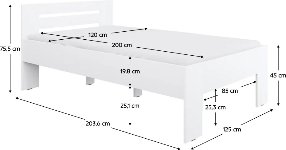 Ágy, 120x200, fehér, BASIS