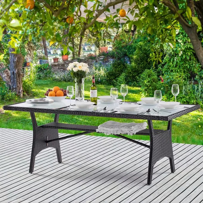 Deuba Takeo rattan asztal 190x90x74 cm - barna