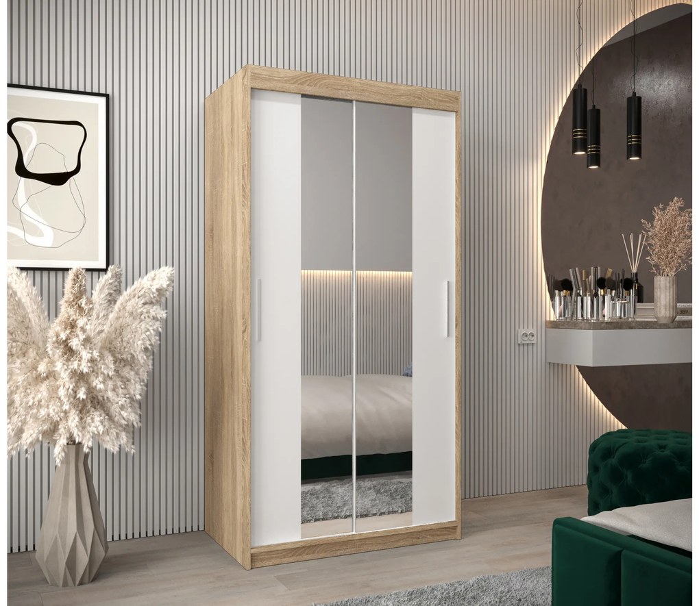 Ruhásszekrény 100 cm Toki 1 (szonoma tölgy + matt fehér). 1064884