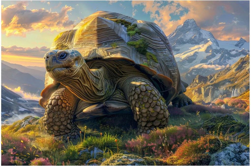 Kép - Teknős és hegyvidéki táj (90x60 cm)