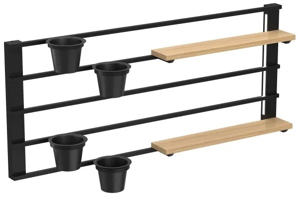 Fali polc virágcserepekkel és LED világítással SHELF 50x118 cm fekete/bézs