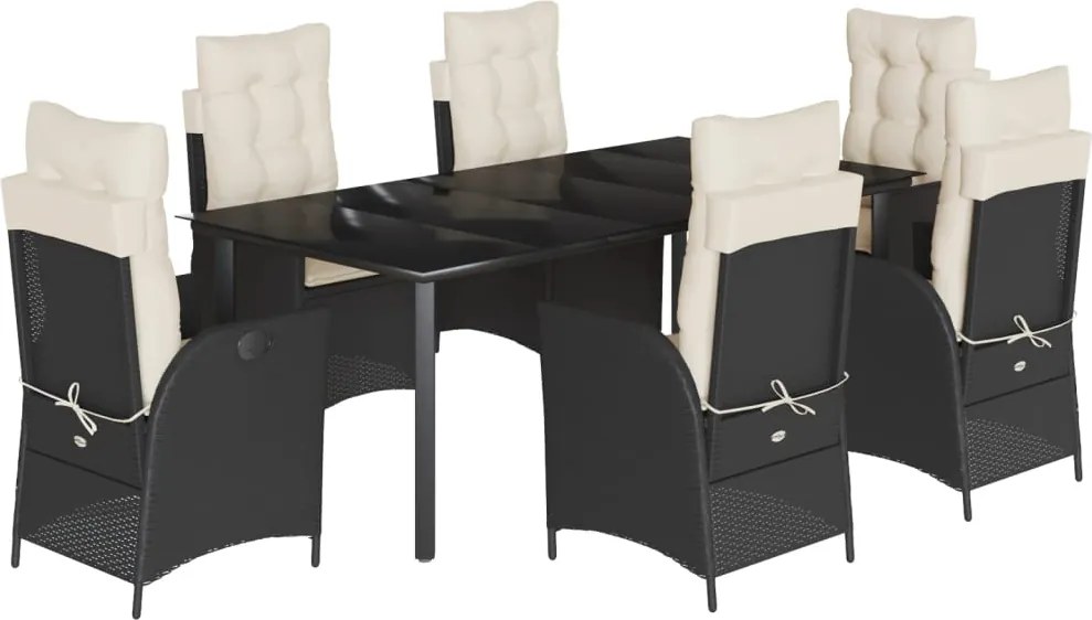 vidaXL 7 részes fekete polyrattan kerti étkezőgarnitúra párnával