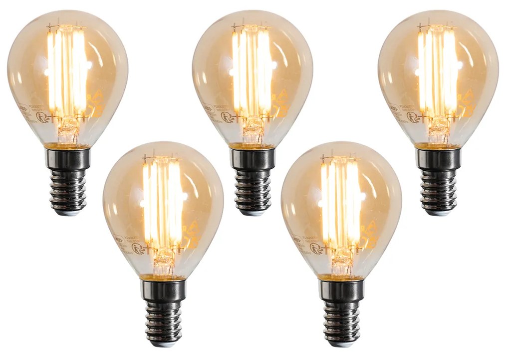 5 db-os E14 LED izzó szett G45 arany 2W 180 lm 2100K