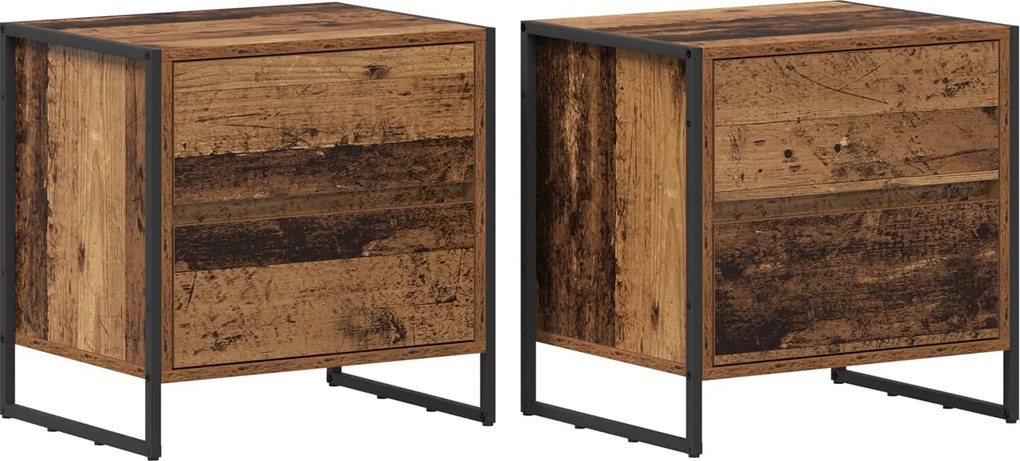 vidaXL Éjjeli asztal fiókkal 2 pcs Öreg fa 50 x 39.5 x 50 cm Faanyag