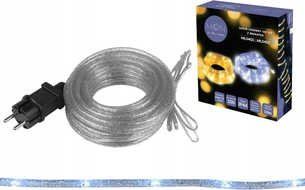 Ezüst zsinóros díszes karácsonyfa lámpa 100 Led hideg fehér