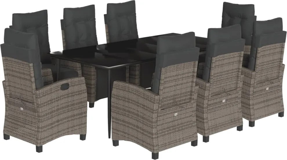vidaXL 9 részes szürke polyrattan kerti étkezőgarnitúra párnával