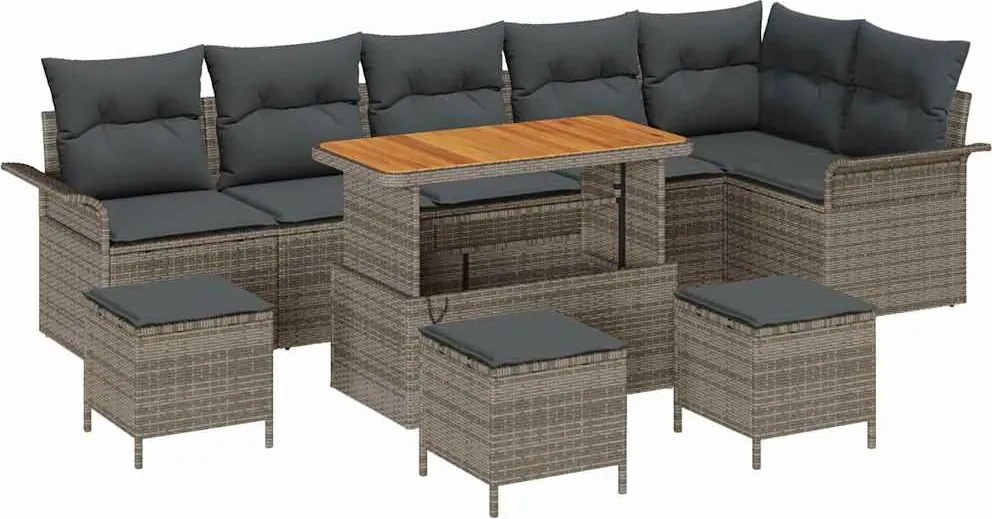 vidaXL Kerti Kanapé Szett párnával tárolóval párnával 10 pcs Szürke