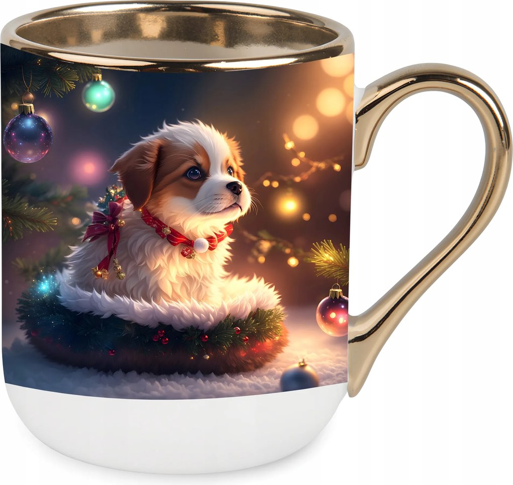 Bögre Arany Elegáns Gyönyörű Karácsonyi Ajándék Kutyus Kutya Csomagolás