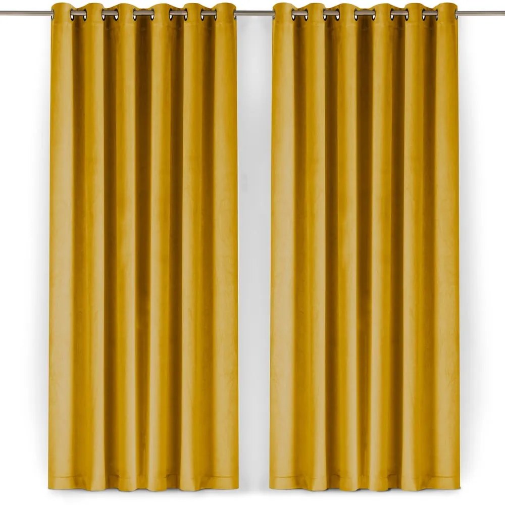 Mustársárga bársony dimout (részleges sötétítő) függöny 530x300 cm Velto – Filumi
