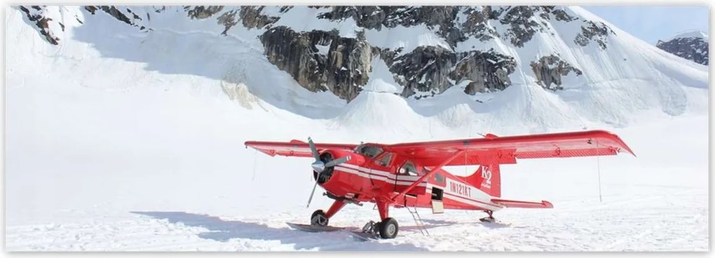 Fotótapéták 624x219 Piros repülőgép a hegyekben