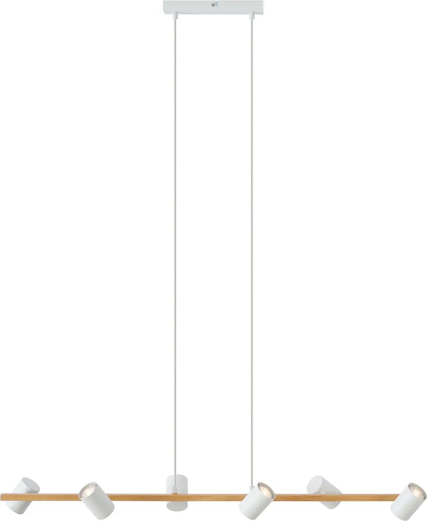 Okos függőlámpa fa fehér téglalap alakú 6-lámpás, Wi-Fi GU10-zel - Jeana Straight
