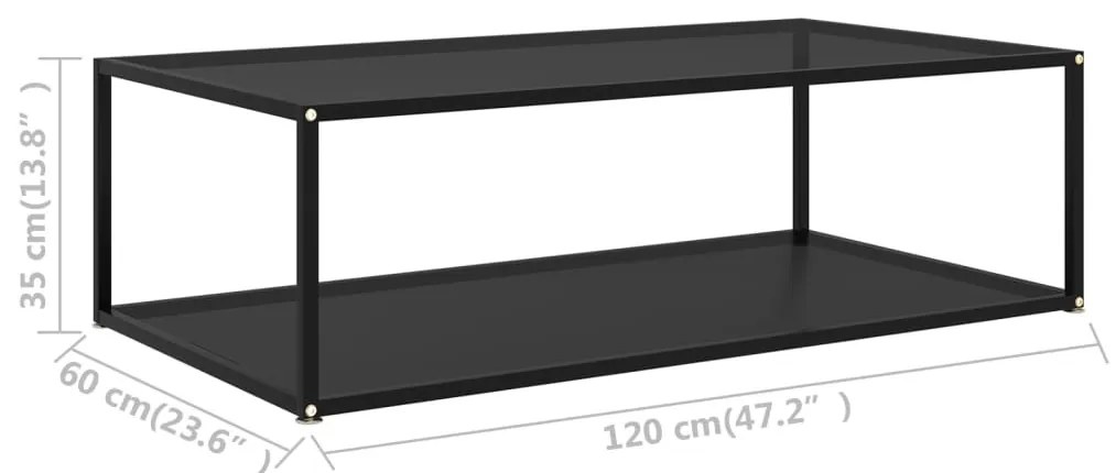 Fekete edzett üveg dohányzóasztal 120 x 60 x 35 cm