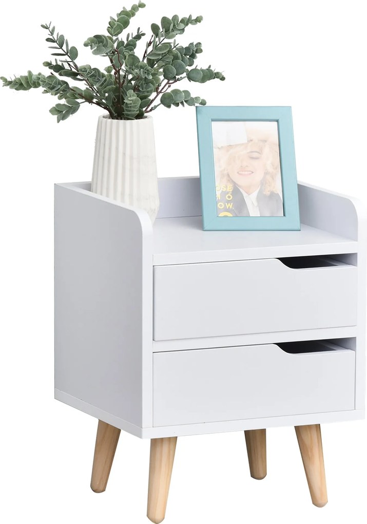 HOMCOM Többfunkciós Éjjeli Szekrény 2 Hálós Rúgóval a Nappalihoz vagy Hálószobához 33x28x42 cm Fehér | Aosom