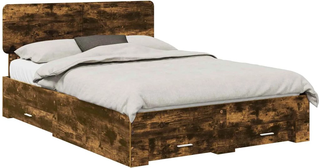 vidaXL Ágykeret fejtámlával fiókkal Füstölt tölgy 140 x 190 cm Faanyag